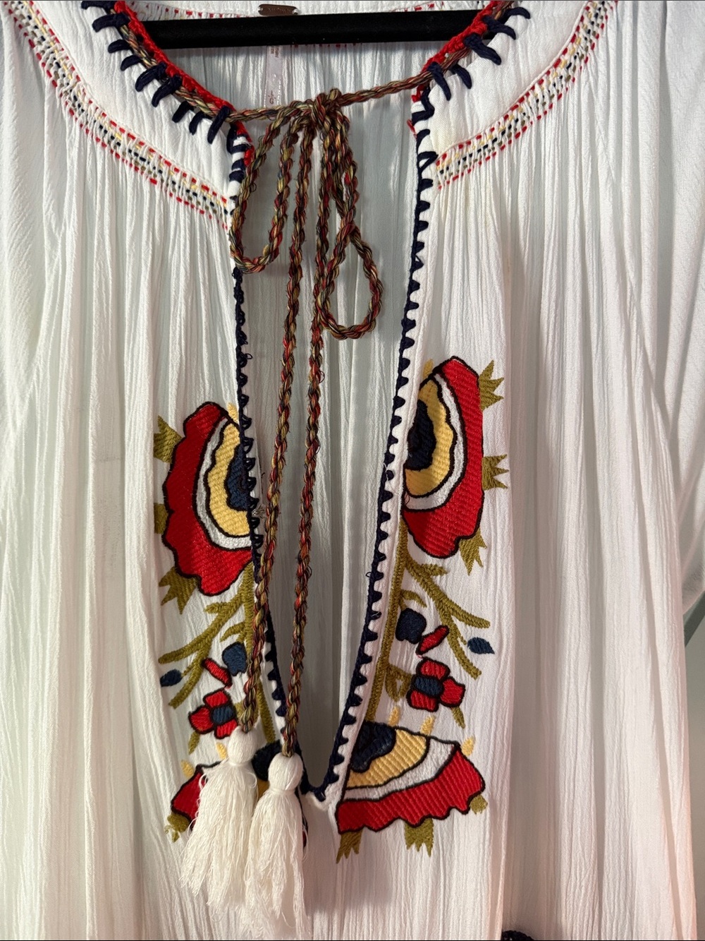 Free People White Maxi Dress with Red & Yellow Embroidery - Picture 3 of 8